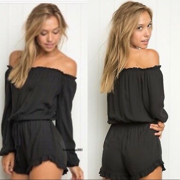 Brandy Melville off the shoulder black romper - Picture 2 of 4